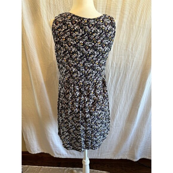 AUW Sundress Womens Medium Floral Navy Blue Floral Stretch Buttons Casual Flirty - Picture 5 of 7